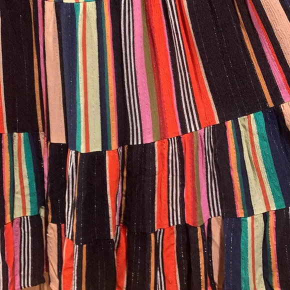 FARM RIO metallic multi stripe maxi ruffle spaghetti strap dress - Picture 5 of 9